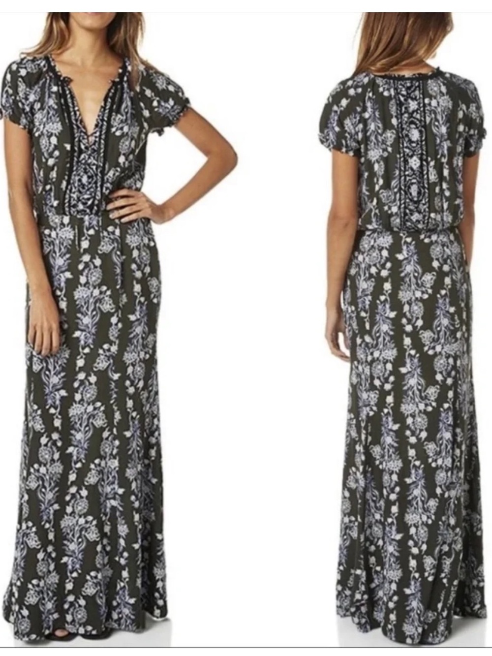 Tigerlily Olive Green Floral Paisley Boho Chic Maxi Dress 6 Romantic Fairycore